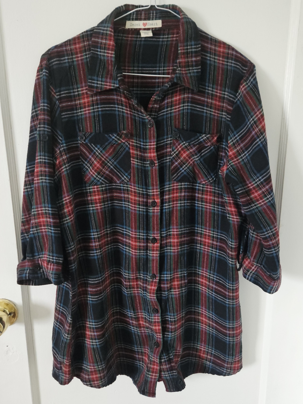 Derek Heart Flannel Plaid Shirt Sz Large